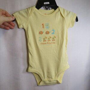 Baby Adding Little Friends Yellow Embroidered bodysuit 100% cotton pond animals